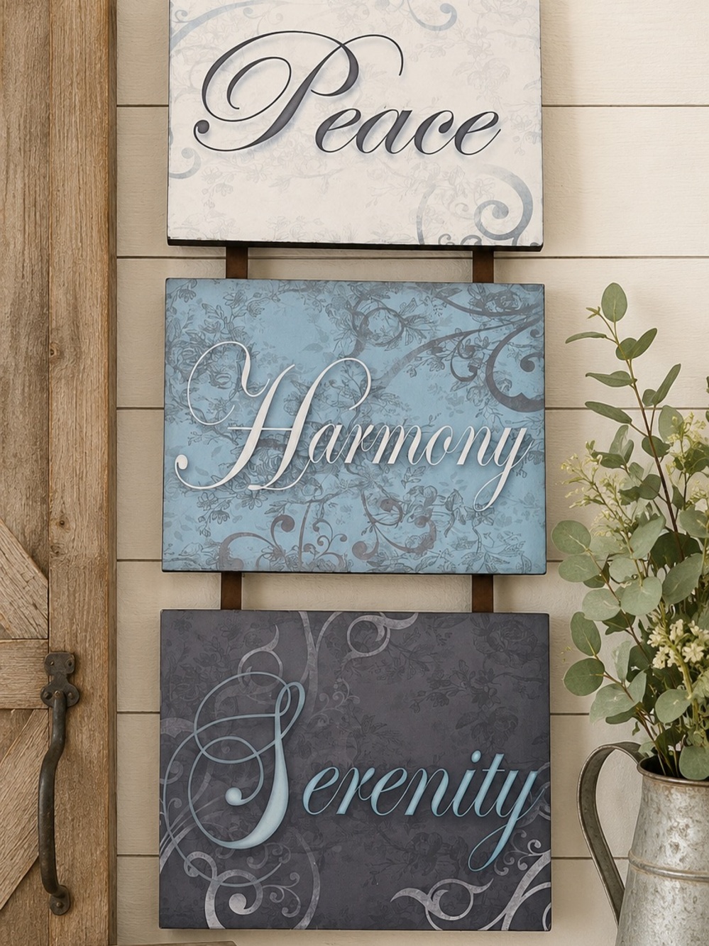Harmony & Serenity Wall Art Trio - Blue, Gray, Cream